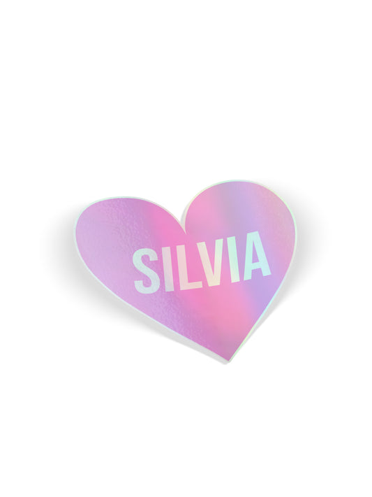 Love Silvia Pink Heart Holographic Sticker