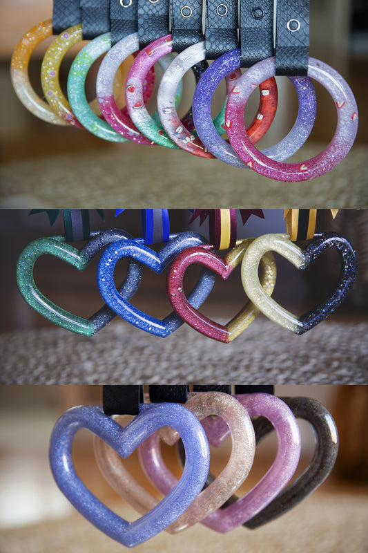 rows of colourful, sparkly tsurikawas